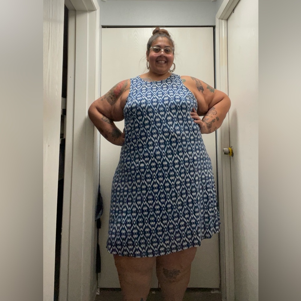 Plus Size 4X Old Navy Blue and White Sleeveless Dress